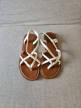 Women's White Braided Strap Flat Sandals